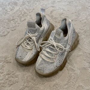 Steve Madden Sparkle Runner Sneakers in White and Silver